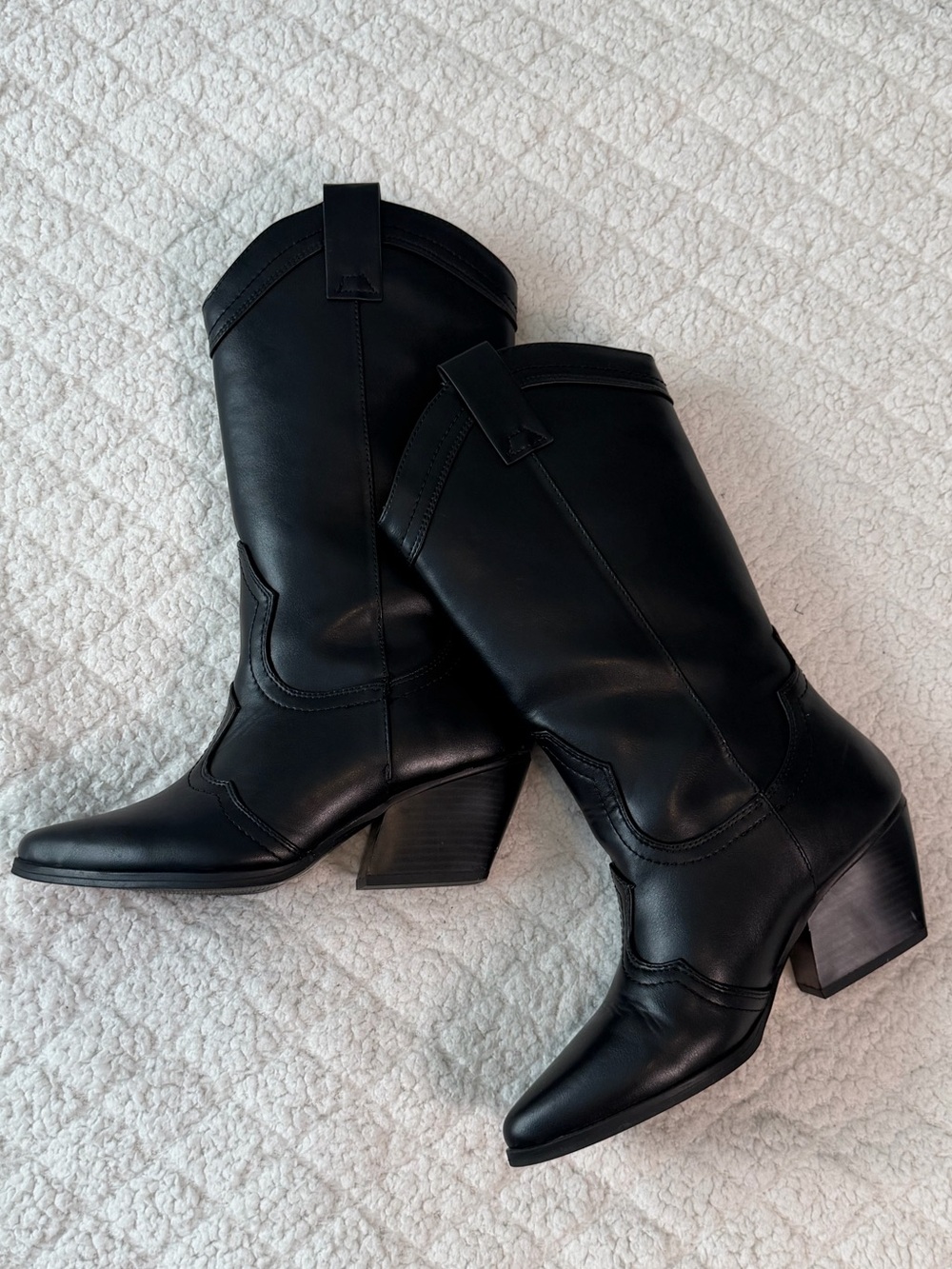 Soda Black Western-Inspired Mid-Calf Heeled Boots